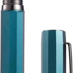 Fountain Pen, Titanium-Coated Black Extra Fine Soft Nib, Peacock Blue & Octagonal Geometric Design with Metal Case Set