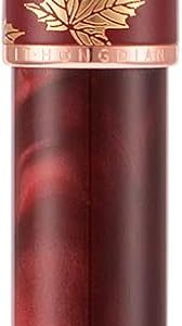 N8 Red Acrylic Fountain Pen, Long Blade Fine Nib Rose Gold Trim Maple Leaves Carving Cap, Smooth Writing Pen with Converter and Metal Pen Box Set
