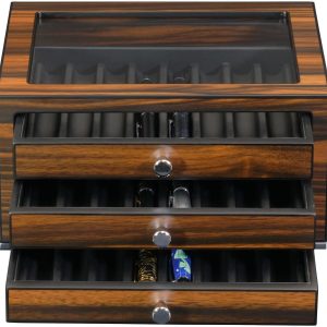 Pen Collector Case Wooden Fountain Pen Box and Organizer with Glass Window (Brown - 24 Pen)
