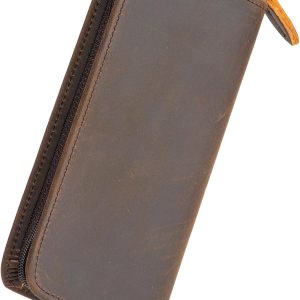 Vintage Leather Fountain Pen Case 3 Divided Slots, Zippered Pen Case Pouch, Handmade Display Holder for Rollerball Pen
