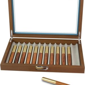 Wood Pen Display Case 12 Pen Organizer Box Pen Storage Collector Organizer Box With Glass Window Pen Fountain Collection Display Case（Black Walnut）
