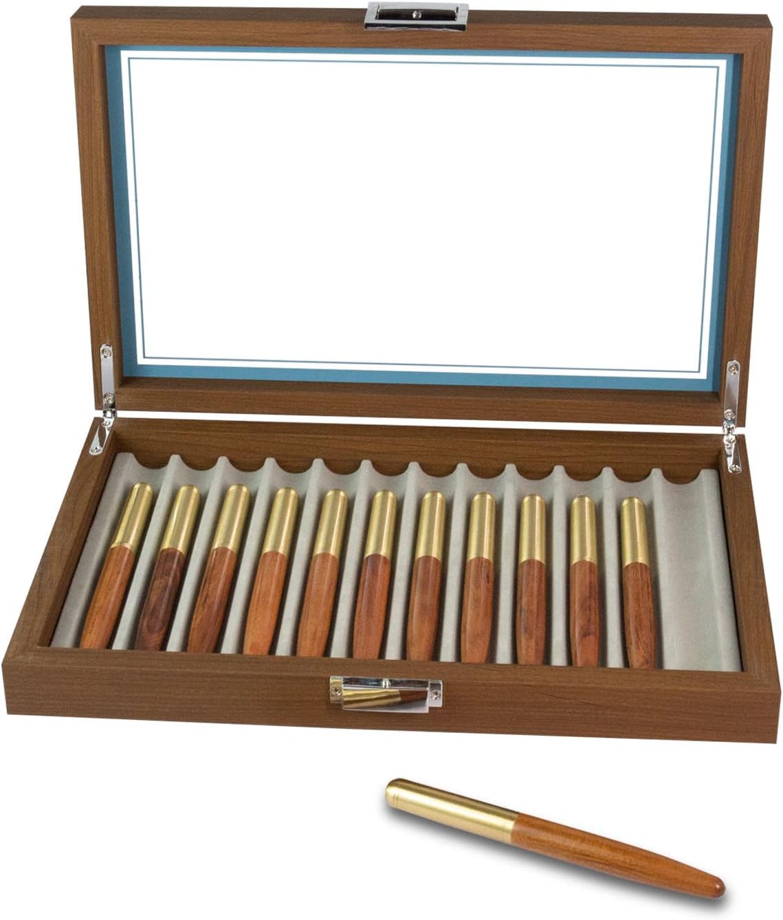 Wood Pen Display Case 12 Pen Organizer Box Pen Storage Collector Organizer Box With Glass Window Pen Fountain Collection Display Case(Black Walnut)