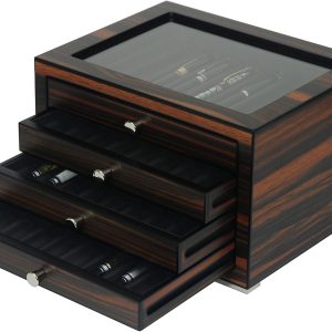 Wood 32 slots Fountain Pen Box with Glass Window and 4 pull-out Drawers, Luxury Fountain Pen Holder,