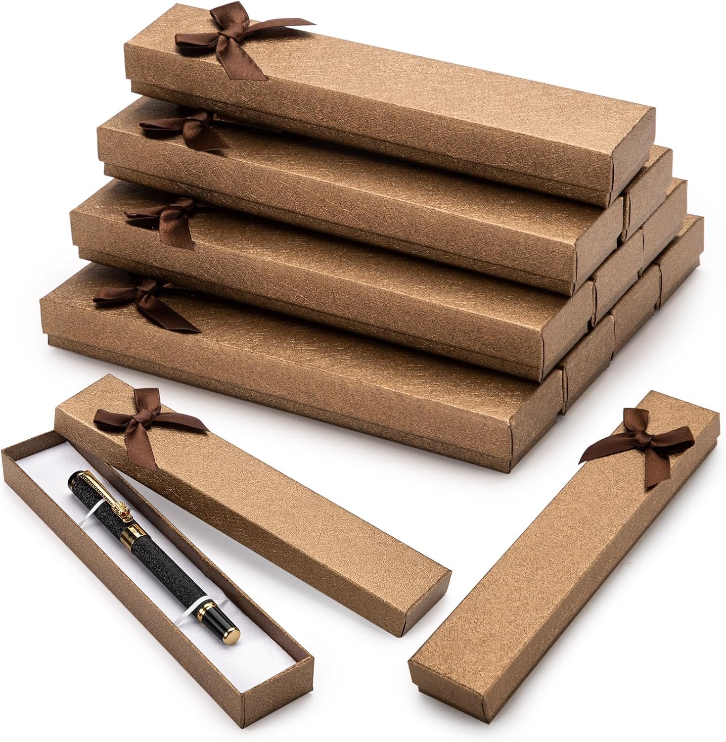 12PCS Empty Pen Presentation Box, Ink Pen Display Boxes Bulk, Brown Cardboard Pen Case, Ballpoint Fountain Pen Jewelry Display Box, Gift Collection Case for Classroom Office Birthday Holiday