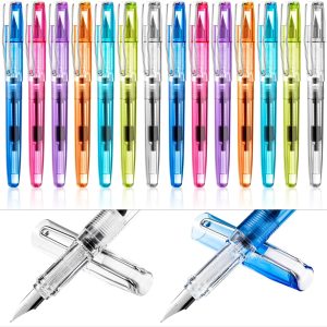 16 Pieces Fountain Pen Refillable Disposable Fountain Pens for Writing Fine Nib Signature Ink Pen Piston Filling Pen for Calligraphy Painting, Drawing, School, Scrapbook and Sketch(Multicolor)
